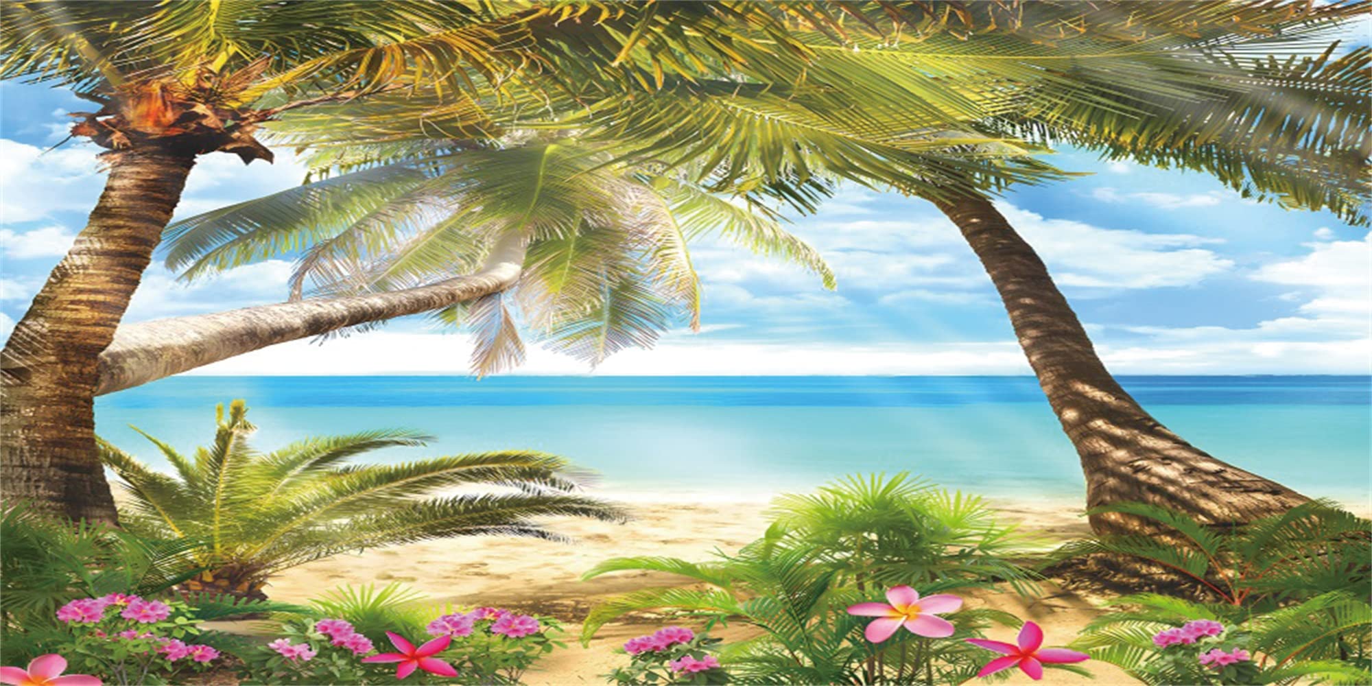 MIRRORANG 91x41cm Tropical Aquarium Background Palm Trees Sea Beach Fish Tank Terrarium Background โ image 1