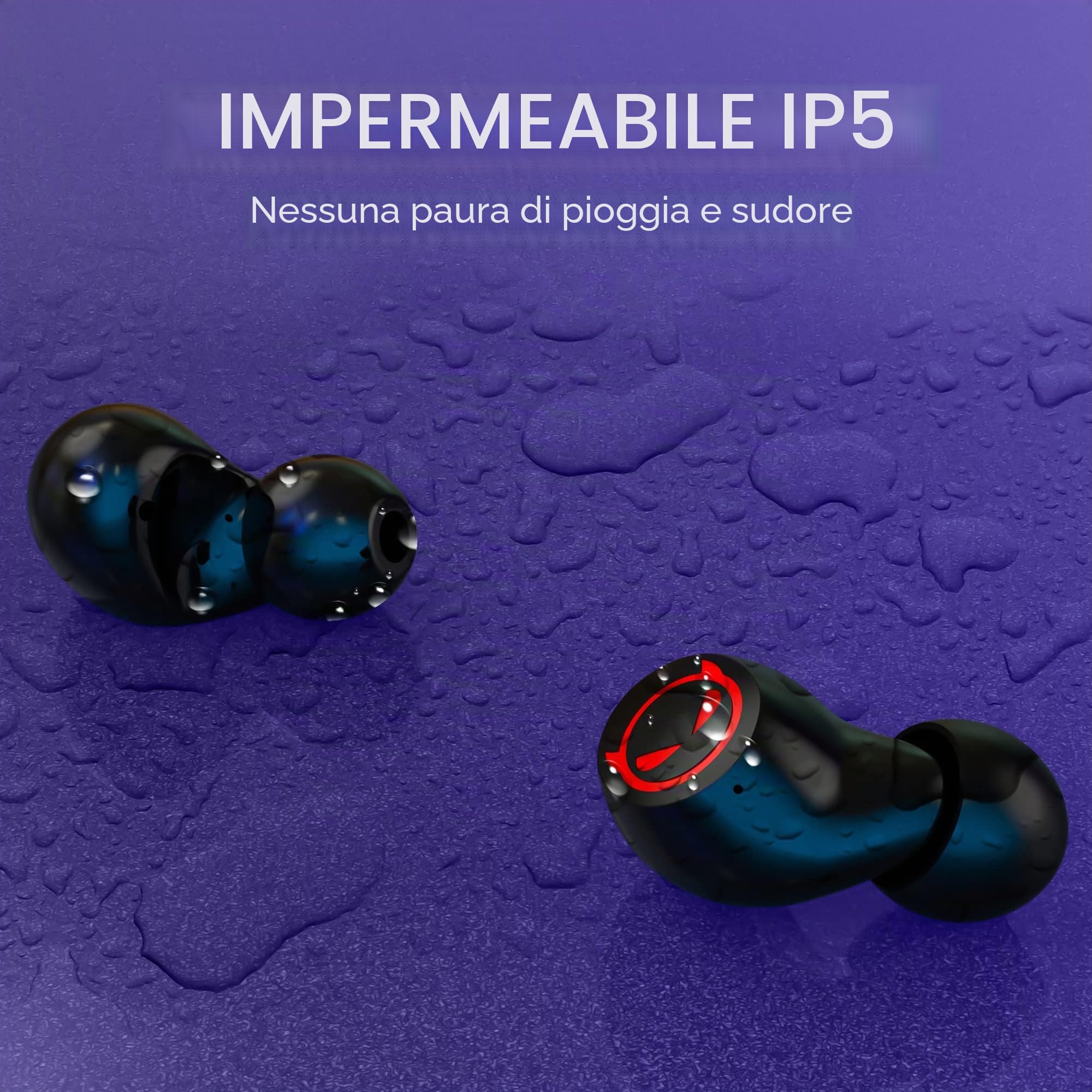 auricolari wireless wireless in-ear HIFI con doppio microfono e controllo touch, 36 ore di riproduzione diavolo per un