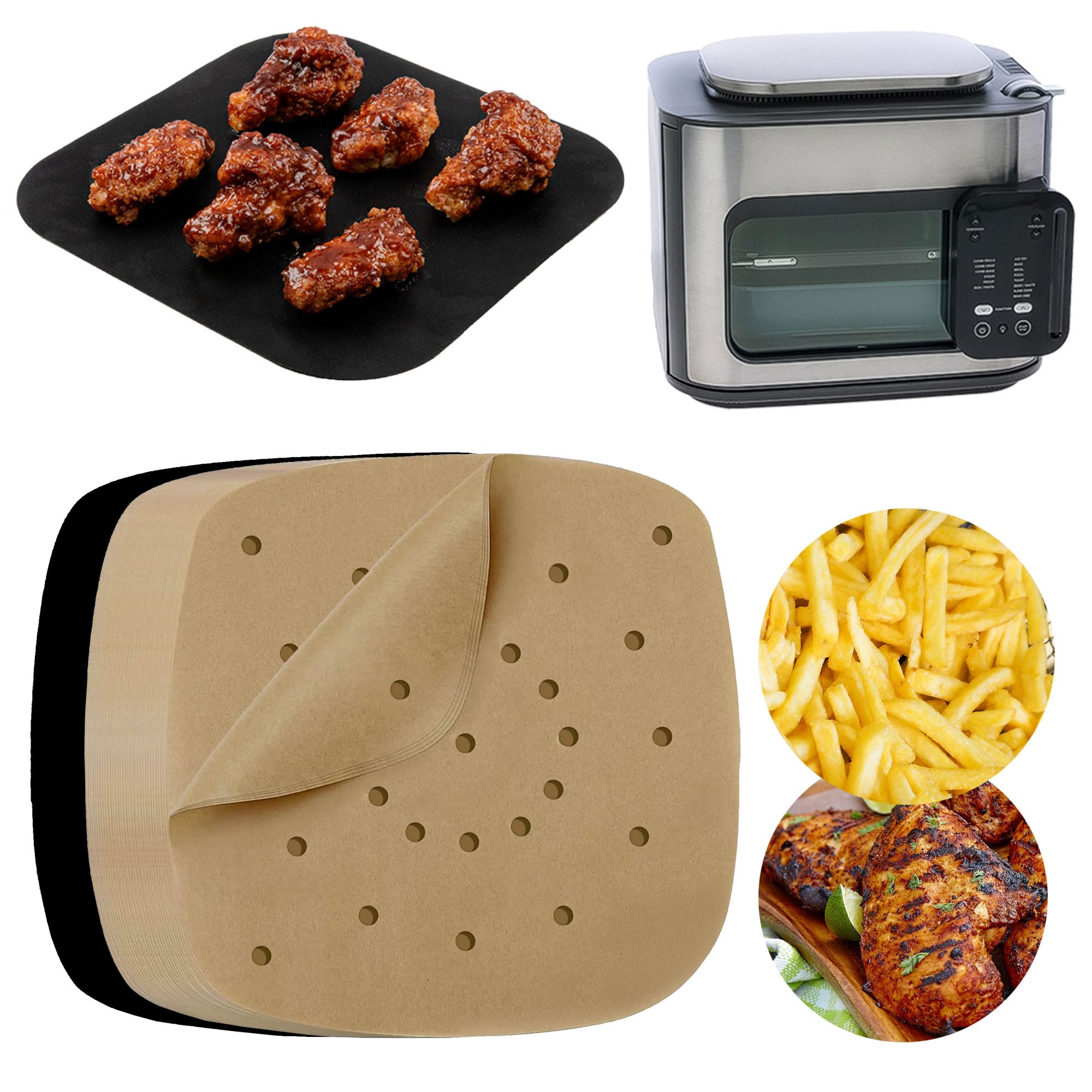 Air Fryer Unbleached Parchment Paper Sheets for Ninja Combi All-in-One Multicooker 14-in-1 SFP701 Airfryer Oven and Slow Cooker, Perforated Liners 100pcs Pre-Cut Square Accessories, Basket Protectors