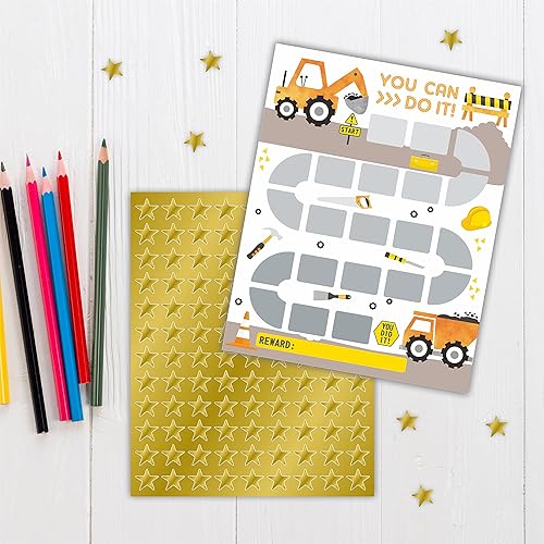 Miniatura 3 de Tabla de recompensas temáticas de construcción con calcomanías de estrella dorada, ¡puedes hacerlo! Tabla de incentivos, tabla de rutina de