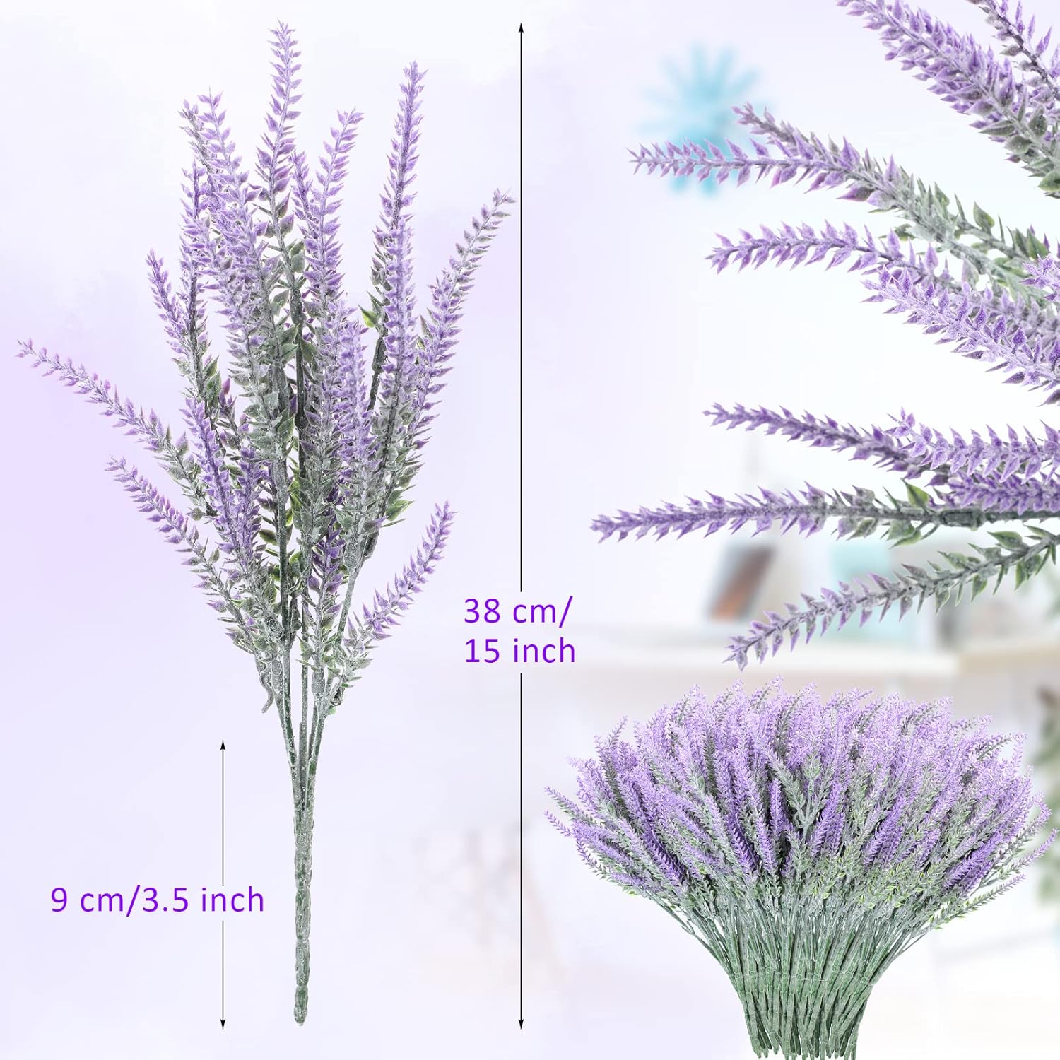 30 Bundles Artificial Lavender Outdoor UV Resistant Fake Lavender Flowers No Fade Faux Plastic Plants 15 inch Greenery Stems Decor for Indoor Outside Vase Bouquet Garden Porch Home Wedding (Purple)
