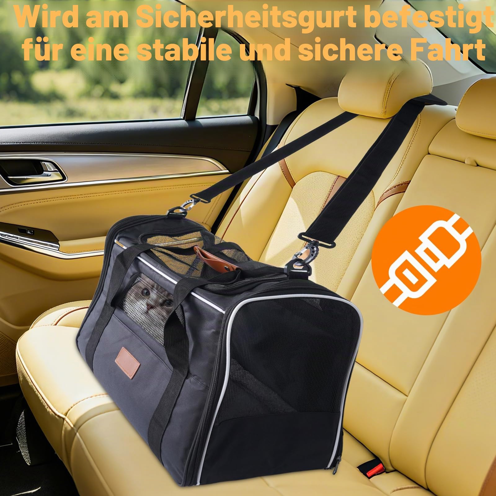 Faltbar Transportbox Katzen, Katzentransportbox mit Sicherheit Reißverschlüsse, Napf, Wendekissen, Katzen Transportboxen für kleine bis mittelgroße Katzen und Welpen bis 7 kg