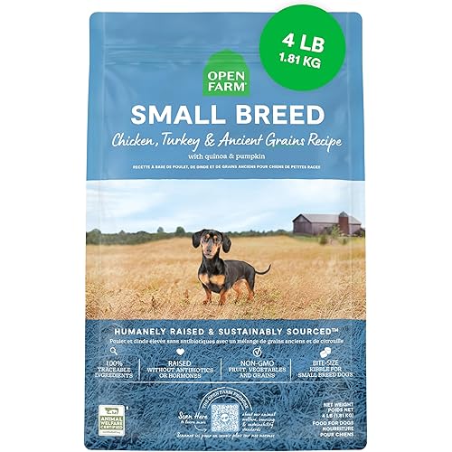 Open Farm, Ancient Grains Dry Dog Food for Small Breeds, Protein-Rich & Nutrient Dense, 90% Animal Protein with Non-GMO Fruits, Veggies and Superfoods, Chicken & Turkey Recipe for Small Dogs, 4lb Bag