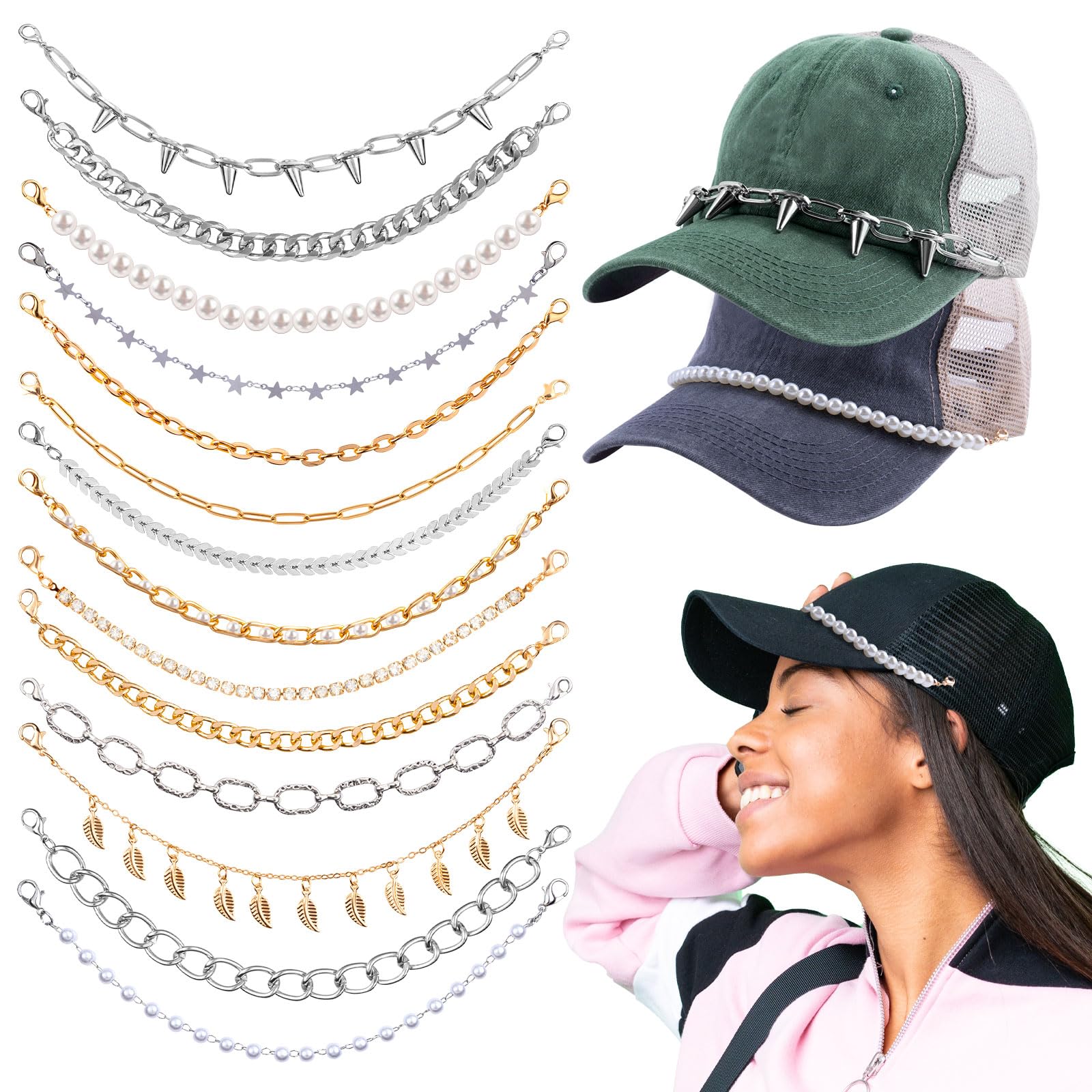 Amazon.com: HUISUYTON 14PCS Trucker Hat Chains Spike Thorn  display picture 2