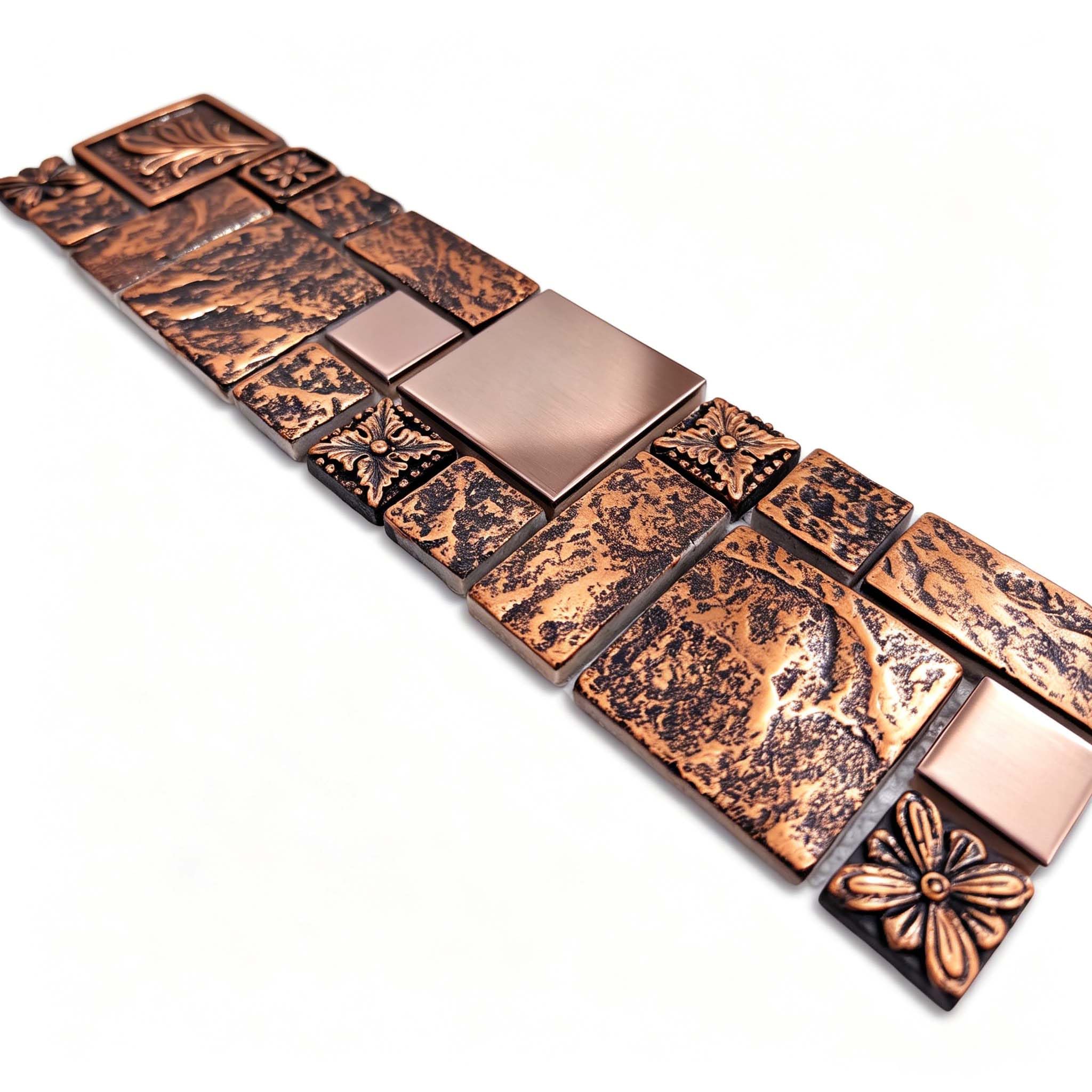 Hominter Bronze & Brushed Metal Mosaic Tile Copper Textured Resin Decorative Wall Backsplash for Kitchen Backsplash, Bathroom Wall, Fireplace Surrounds (3x12 Sample)