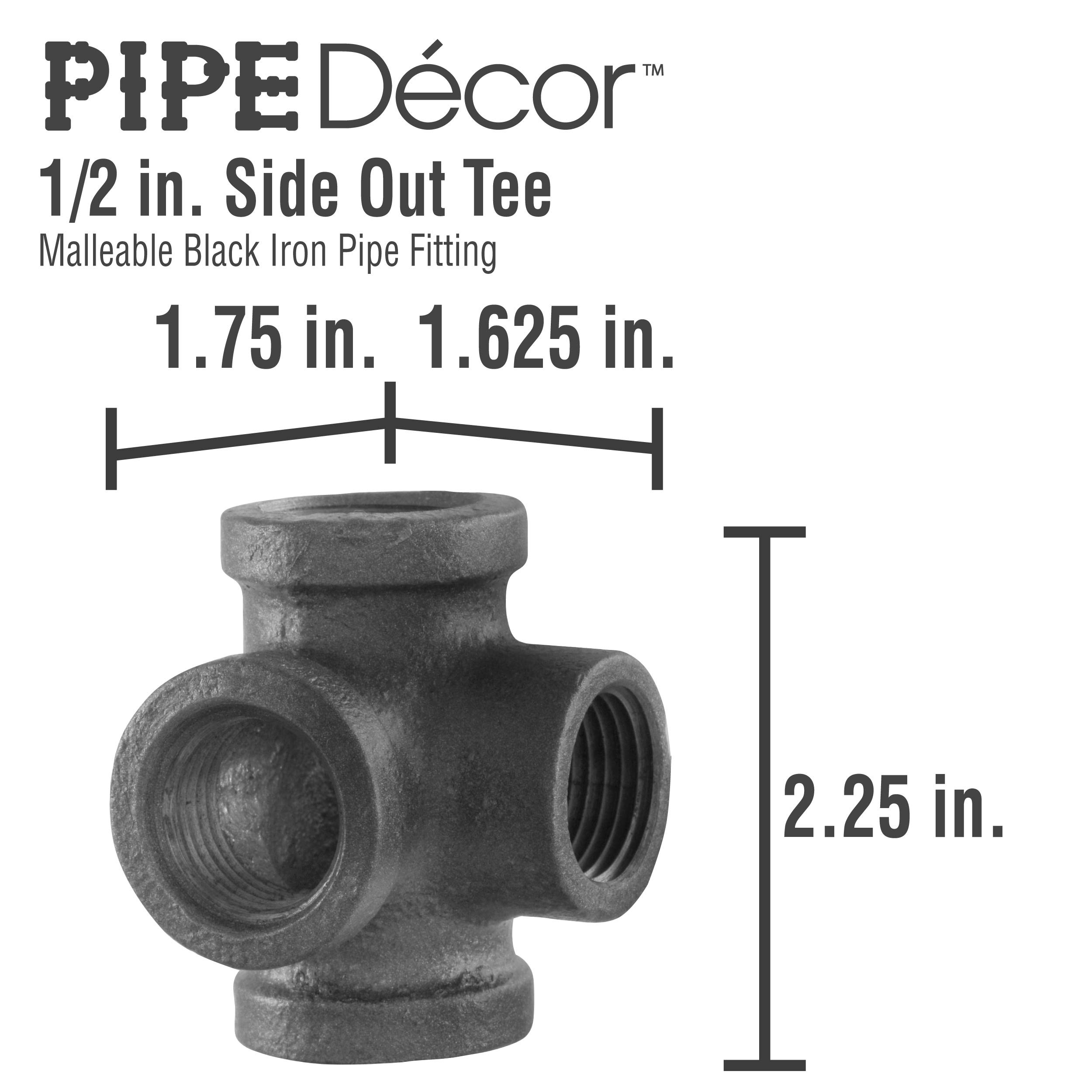 1/2 Inch Side Outlet Tee (4Way) Industrial Cast Iron Pipe Fitting 8 Pack by Pipe Decor, Pipe