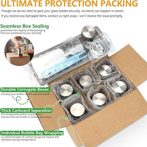 Miniatura 5 de Zukro Botellas de jugo de vidrio con tapas para jugo de 18 onzas, botellas de agua reutilizables de vidrio transparente con tapa hermética de acero