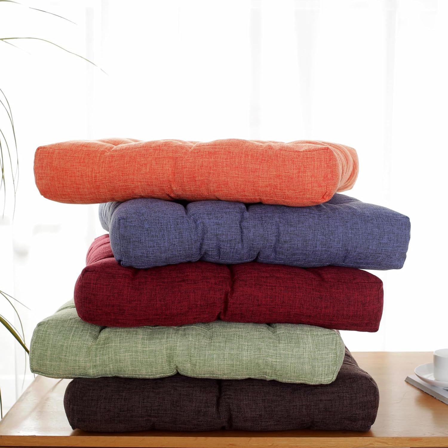18x18x4 Inch Tufted Seat Cushion Cotton Linen Seat Cushions Non-Slip Chair Pad for Dining Room Kitchen Office Chairs (Dark Grey,18"x18")