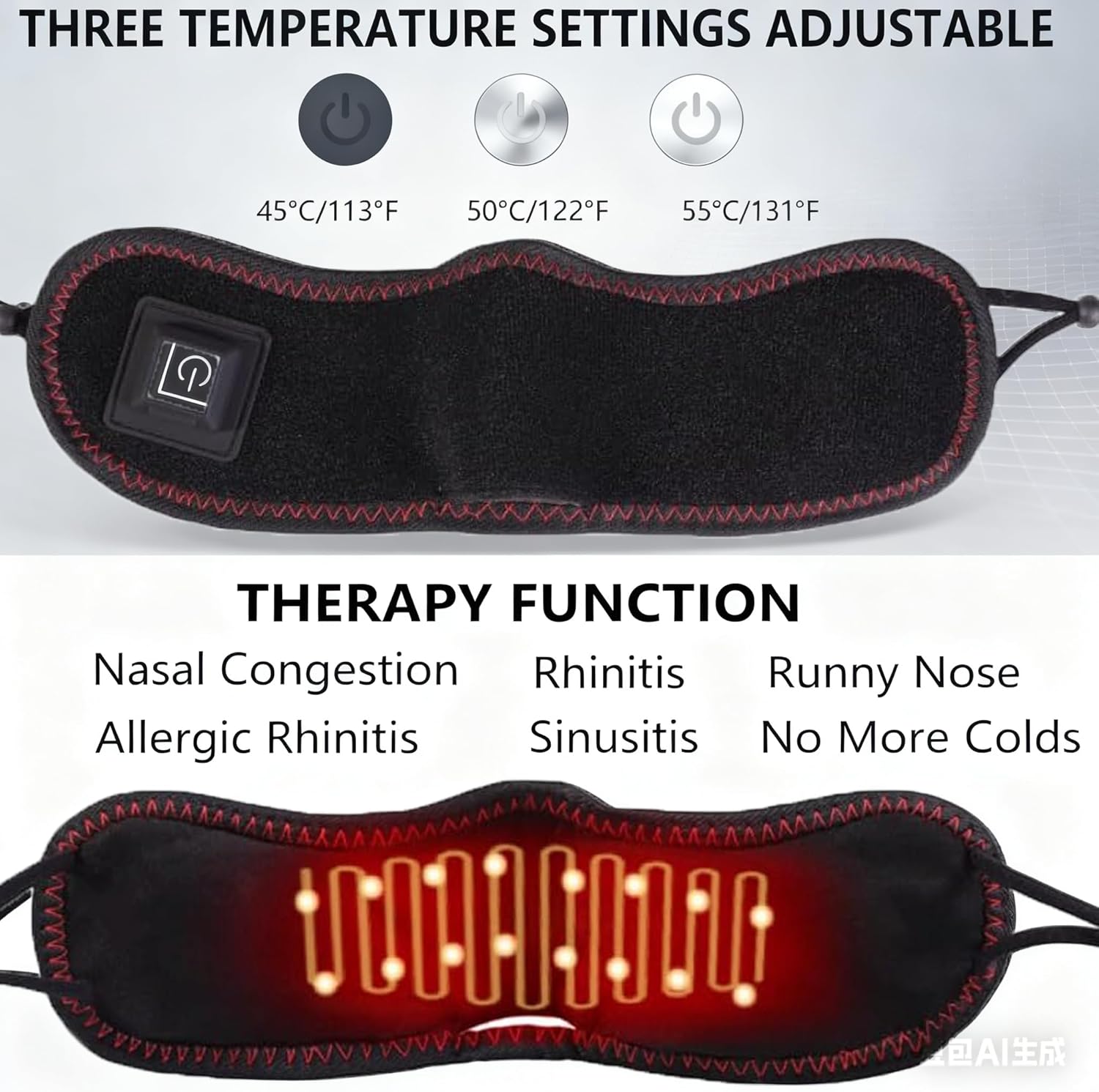 Nose Warmer Red Light Nasal Mask, 3 Levels Adjustable Nasal Heating Mask - Relieve Nasal Congestion, Sinus Relief & No More Colds, Safe & Breathing Comfort with Soft Storage Package