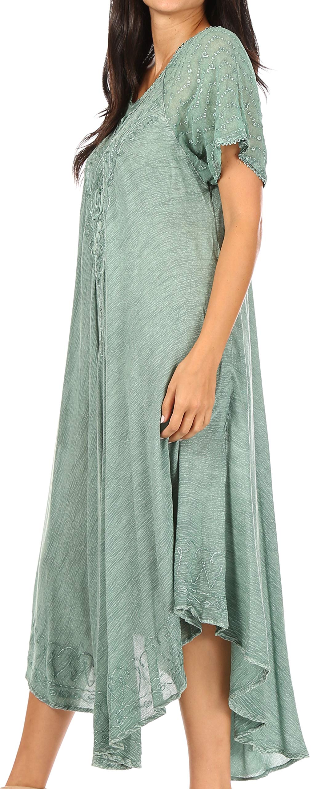 Sakkas Egan Robe Caftan Robe de Plage Longue Brodée avec Mancherons Brodés