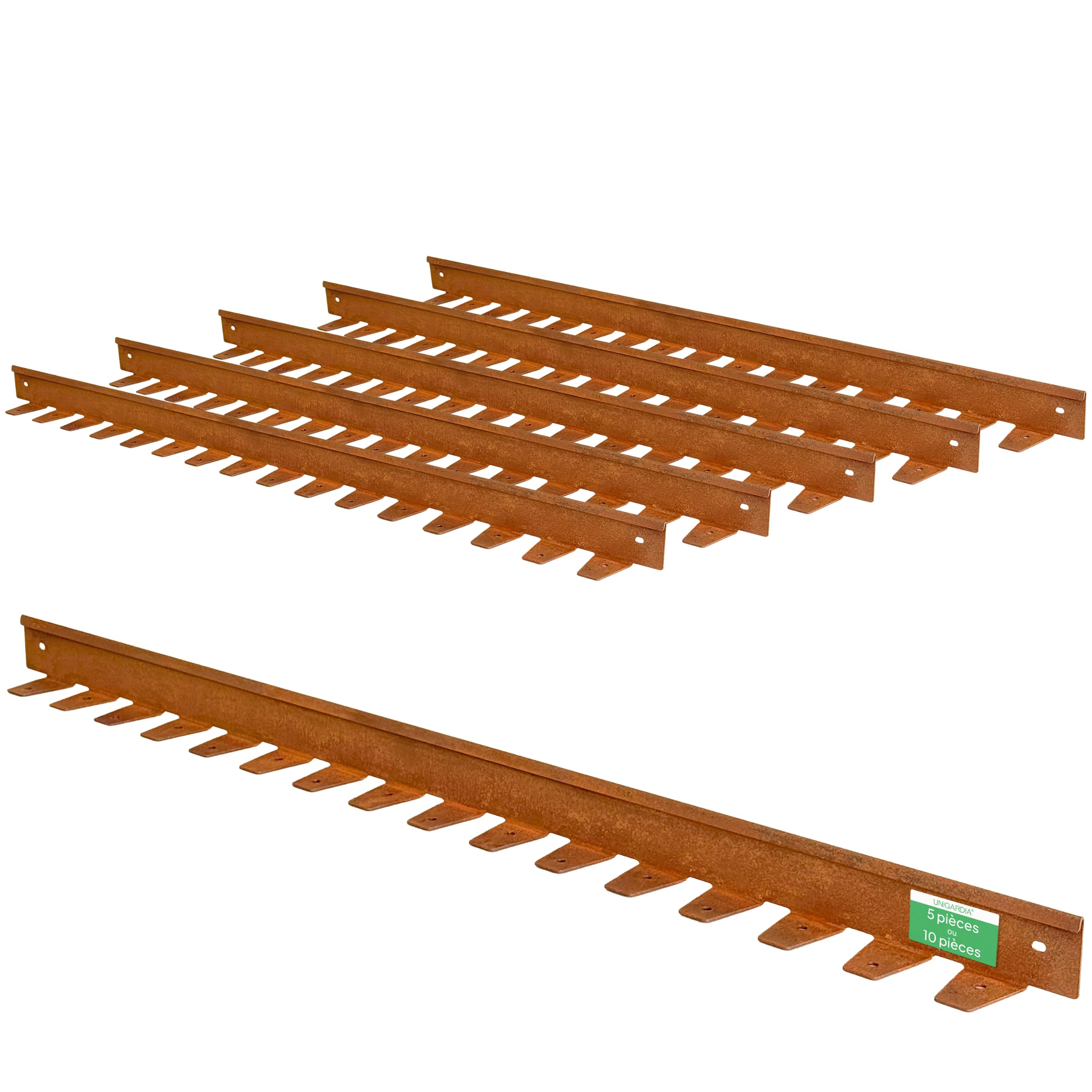 UNIGARDIA Bordure de Jardin en Acier Corten 5 m, Hauteur 5 cm, Rebord 5 mm | Bordure de Pelouse Flexible en Métal, Installation facile, Piquets d’ancrage inclus