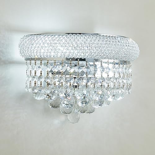Homeooze Aplique de pared de cristal imperio de 2 luces para sala de estar, comedor, baño, espejo de tocador, pasillo, dormitorio, armario, escalera