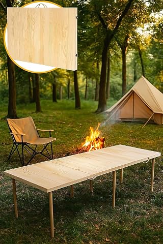 pratikoutdoor Katlanır Kamp, Piknik ve Bahçe Masası 75x200 cm - Ham Naturel Renk