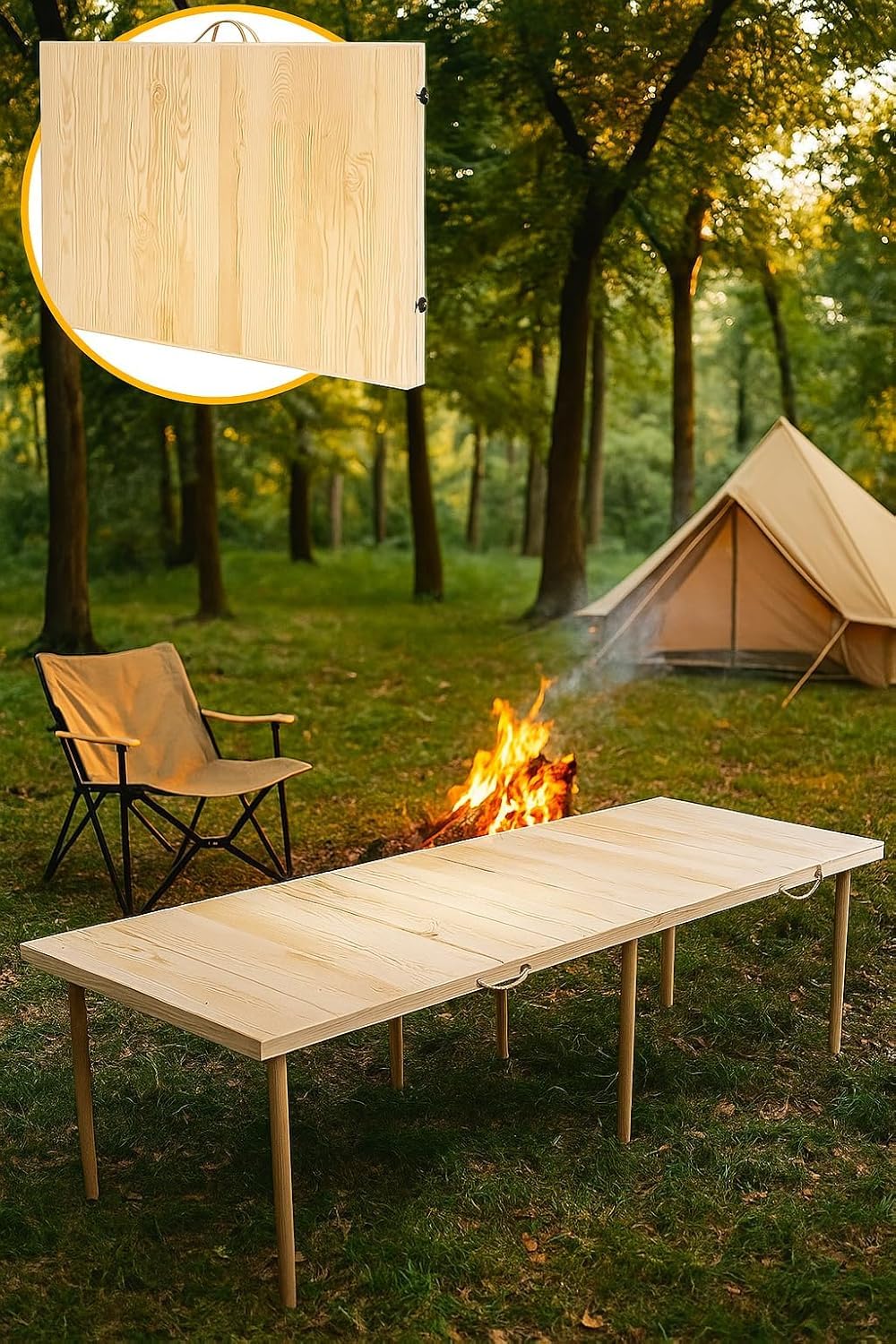 pratikoutdoor Katlanır Kamp, Piknik ve Bahçe Masası 75x200 cm - Ham Naturel Renk