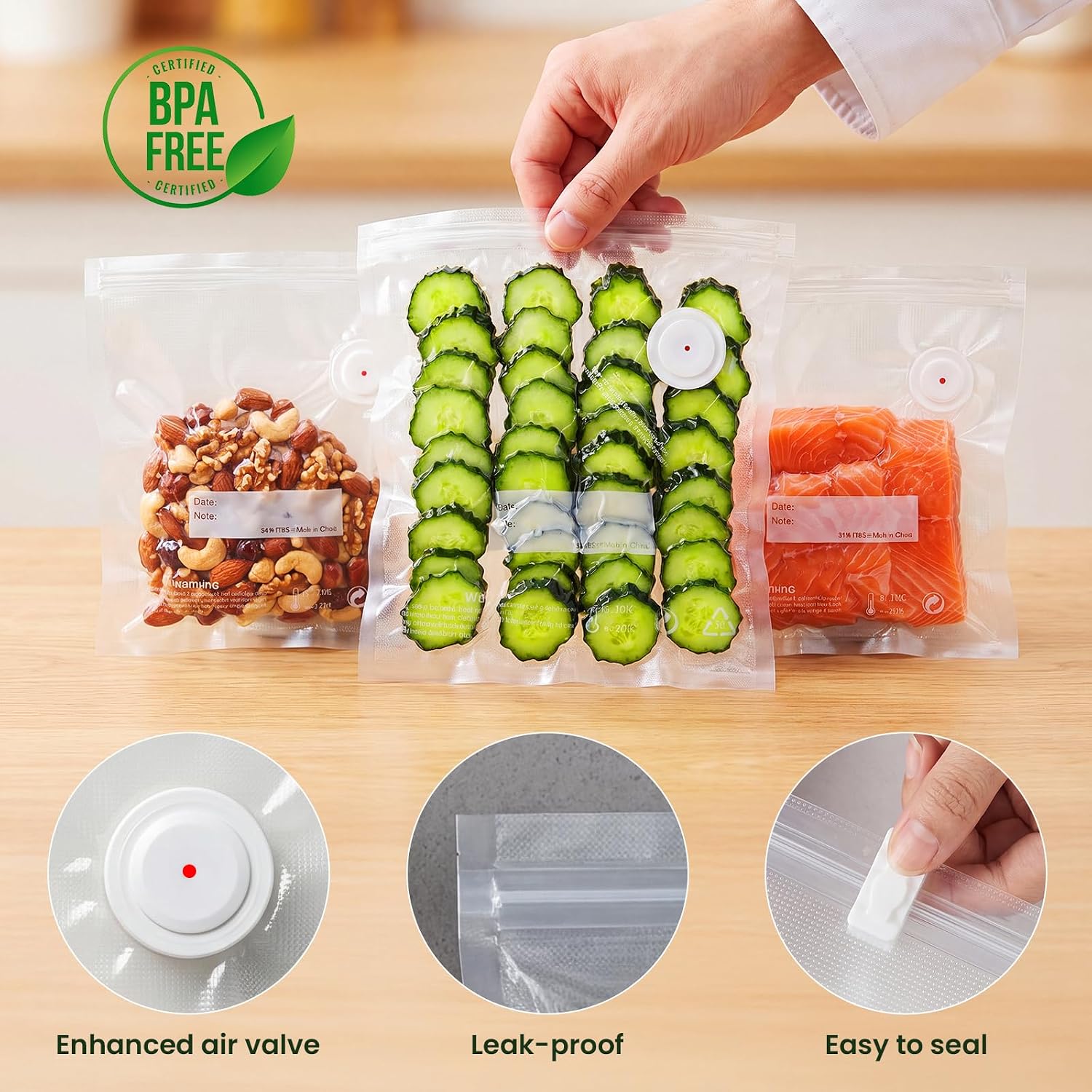 Vacuum Sealer Food Storage Bags, 11.02"×10.24" (15 Pack) -Free Zipper Bags Compatible with Most Vacuum Sealers & Handheld Pumps