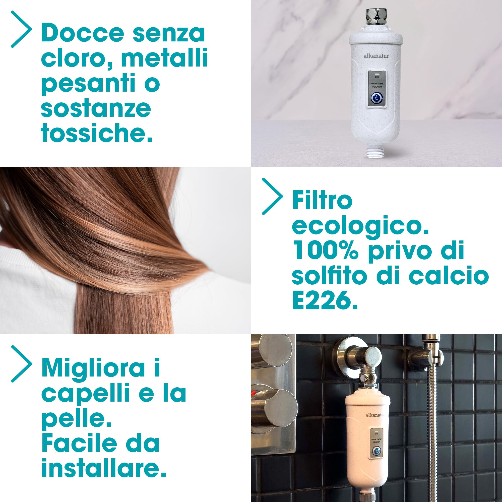 rivaALVA Filtro doccia Skin & Hair, Filtro acqua per la doccia, Filtra batteri e germi, Protegge dalle sostanze inquinanti, Custodia in metallo color argento