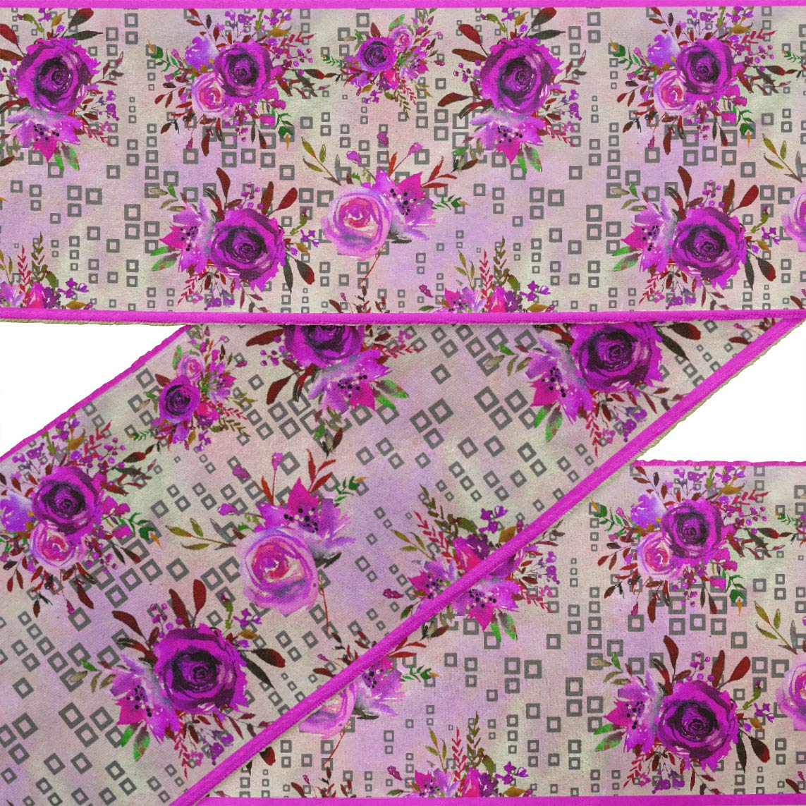 IBA Indianbeautifulart Purple Square,Leaves & Rose Floral Fabric Lace Dressmaking Velvet Trim Tape Printed Sewing Lace 9 Yards 3 Inches