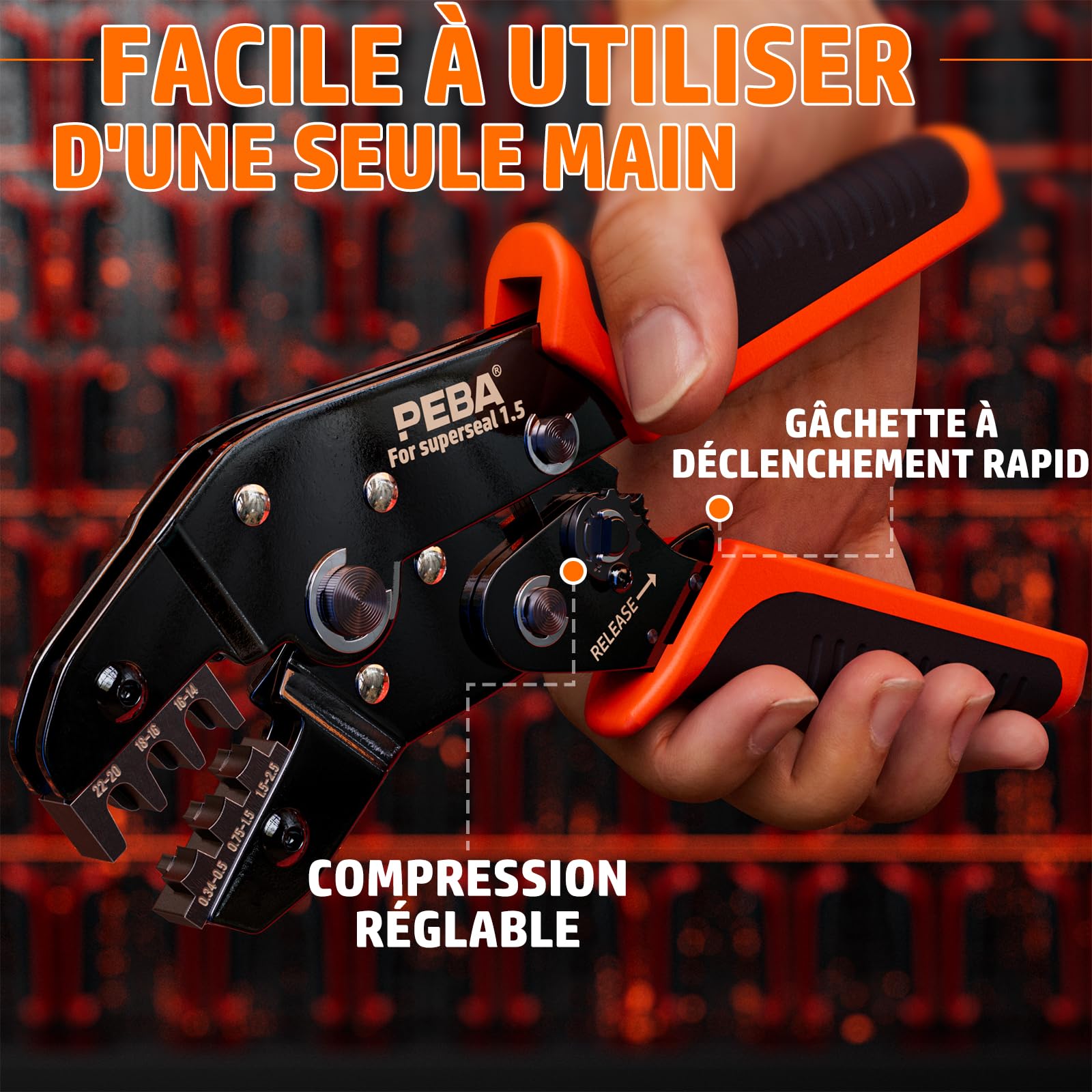 PEBA Kit de Pince à Sertir Étanche pour Connecteurs de Voiture | Convient pour câbles de 0,34 à 2,5 mm² | Avec connecteurs 1-6 pôles, pince à dénuder et outil de traction, pour voitures, motos, etc