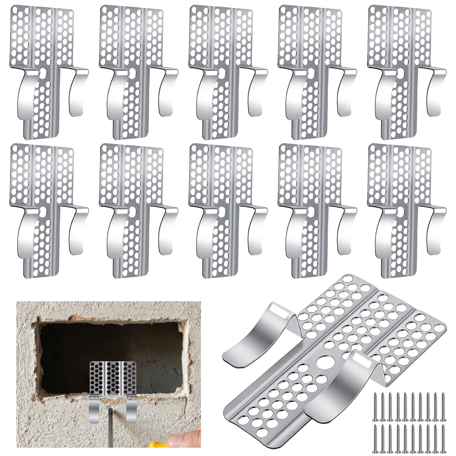 Photo 1 of 10 Pack Drywall Repair Clips, 1/2 Inch Drywall Patch Clips with 20 Screws, Professional Stainless Steel Dry Wall Repair Kit for Damaged Walls Repairing