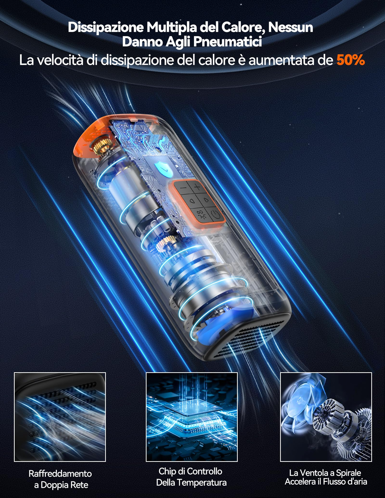 TECKNET 6000mAh Compressore Aria Portatile, 150 PSI Mini Compressore auto con Batteria Ricaricabile, Pompa per Bicicletta, compressore d'aria con manometro per auto, biciclette, moto, palle
