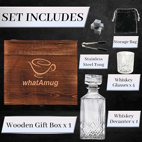 Miniatura 2 de whatAmug Juego de decantador de whisky, juegos de decantadores de whisky para hombres, juegos de regalo de licor con tapón hermético y 4 vasos de
