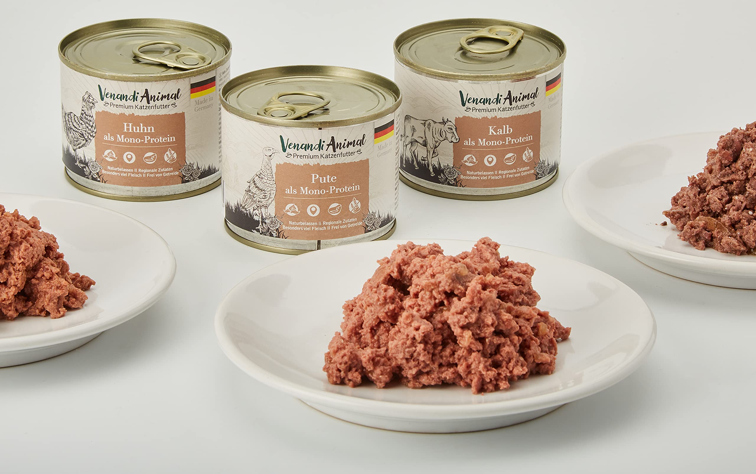 Venandi Animal Premium Trockenfutter für Katzen, Probierpaket 1, 6 x 0.3 kg, 1.8 kg & Premium Nassfutter für Katzen, Probierpaket III, 6 x 200 g, 1.2 kg