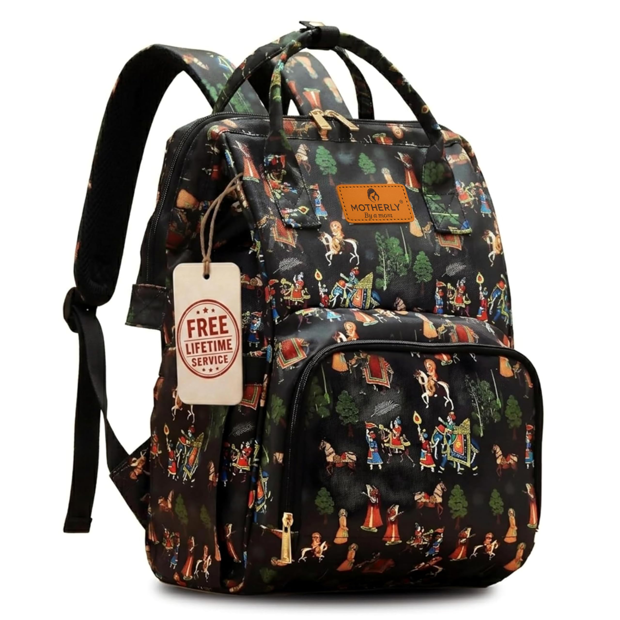 Motherly Elegant Diaper Bag for Mothers for Travel, Maternity Bag for Newborn Baby, Mothers Travelling Bag, Multipocket Water Resistant Baby Bag, Hospital Bag for Moms (Jaipur Print Black)