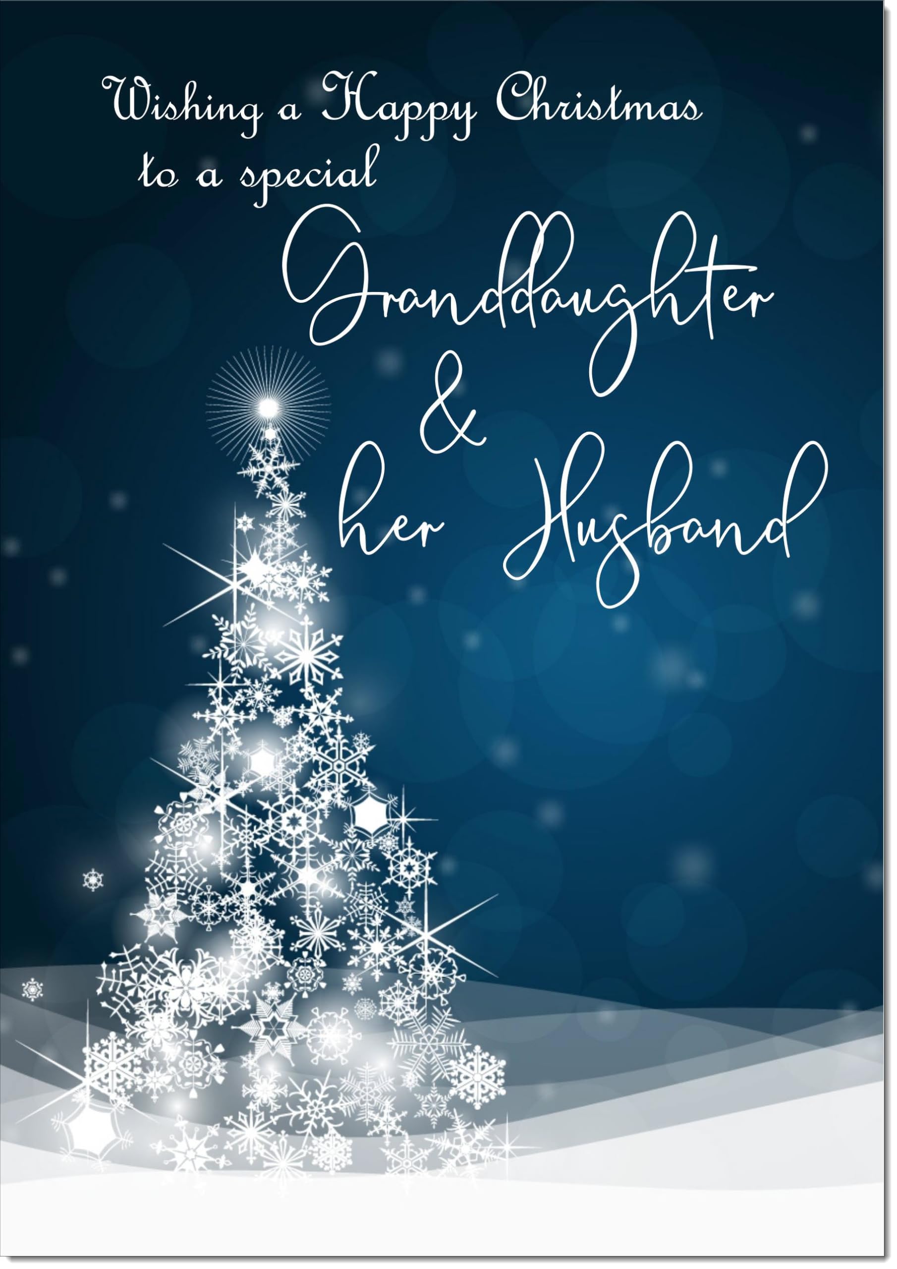 doodlecards Granddaughter and Husband Christmas Card Blue Contemporary Christmas Tree Large A4 Size Christmas Card for Granddaughter & Husband with Plain Envelope — image 1