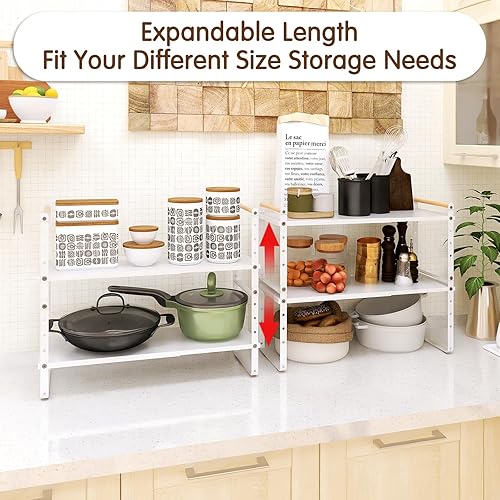 Miniatura 5 de RUILALIFE Organizador de estante expandible para armario de cocina, estantes apilables ajustables para despensa, baño, oficina, almacenamiento de