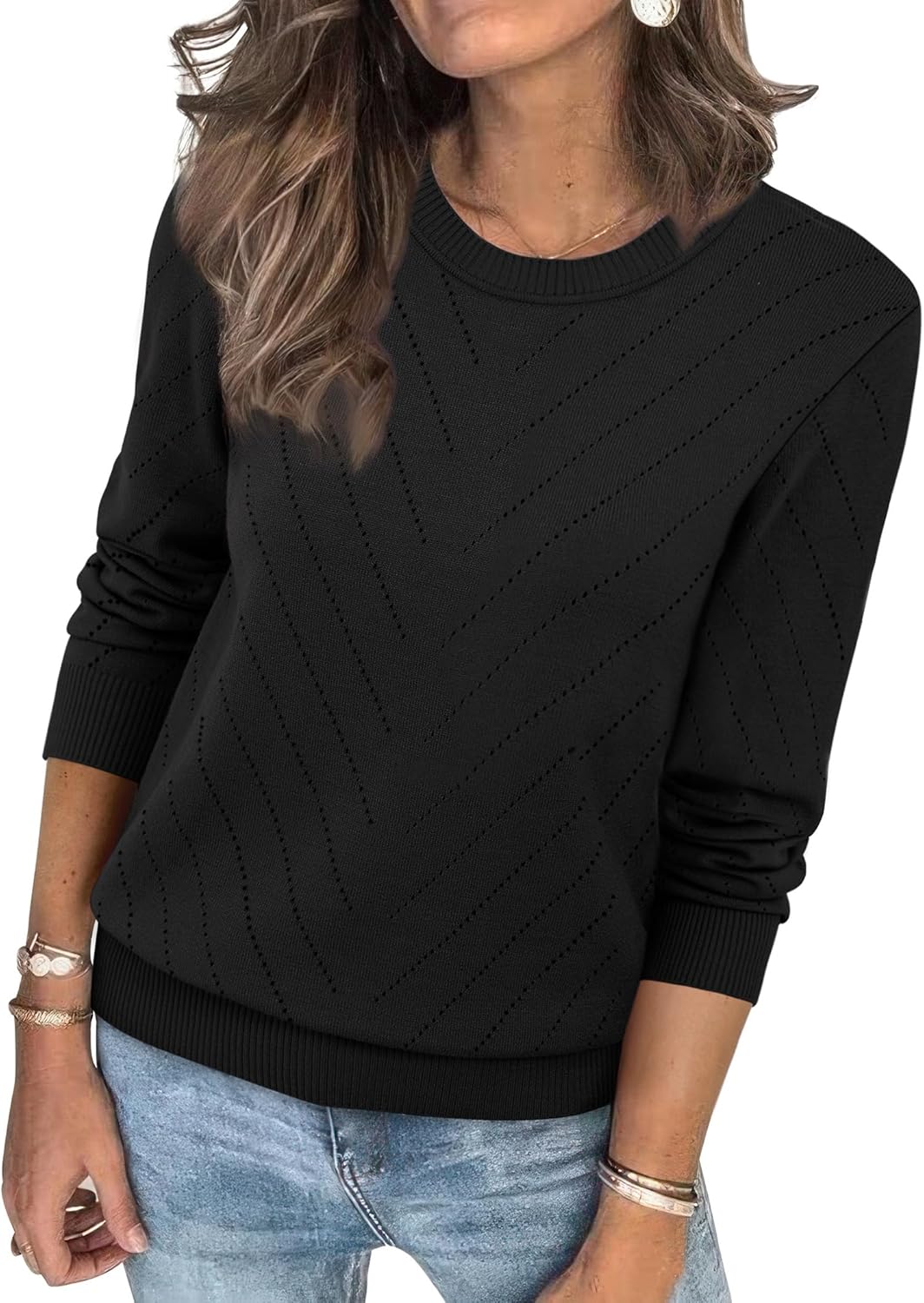 Sampeel Womens Sweaters Crew Neck Long Sleeve Tops Knit Soft Pullover Sweaters Cozy Dressy Casual Shirts Fashion Clothing