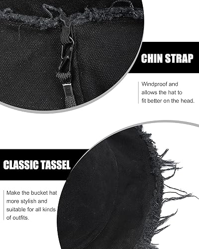 Miniatura 4 de Zylioo Sombreros de pescador deshilachados 2XLXLL, MSXS, con borlas, 2 en 1, lindo sombrero de pesca con flecos, cabezas pequeñas