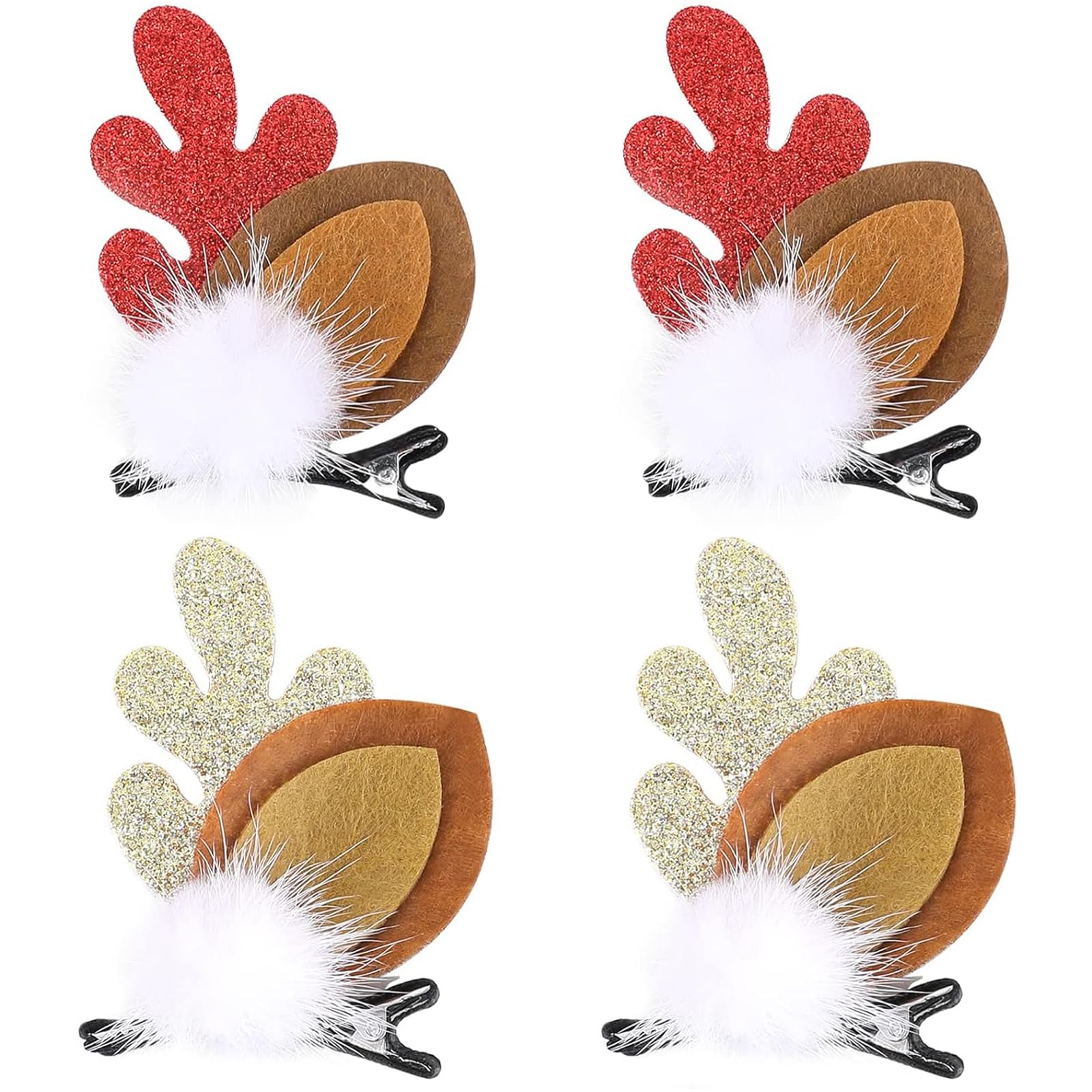 2 Paar Haarspangen Weihnachten, Rentier Haarspangens, Weihnachts Haarschmuck mit Geweih, Haarklammer Weihnachten Haarspangen Rentier, Haarschmuck Weihnachtens für Frauen Mädchen Kinder (A)