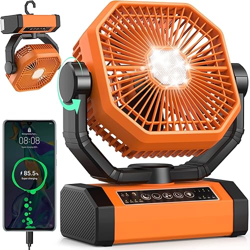 Ventilador de camping portátil con luz LED, ventilador de baterĂa de 20000 mAh, ventilador de baterĂa oscilante automático con control remoto para Ventilador de camping portátil con luz LED, ventilador de baterĂa de 20000 mAh, ventilador de baterĂa oscilante automático con control remoto para