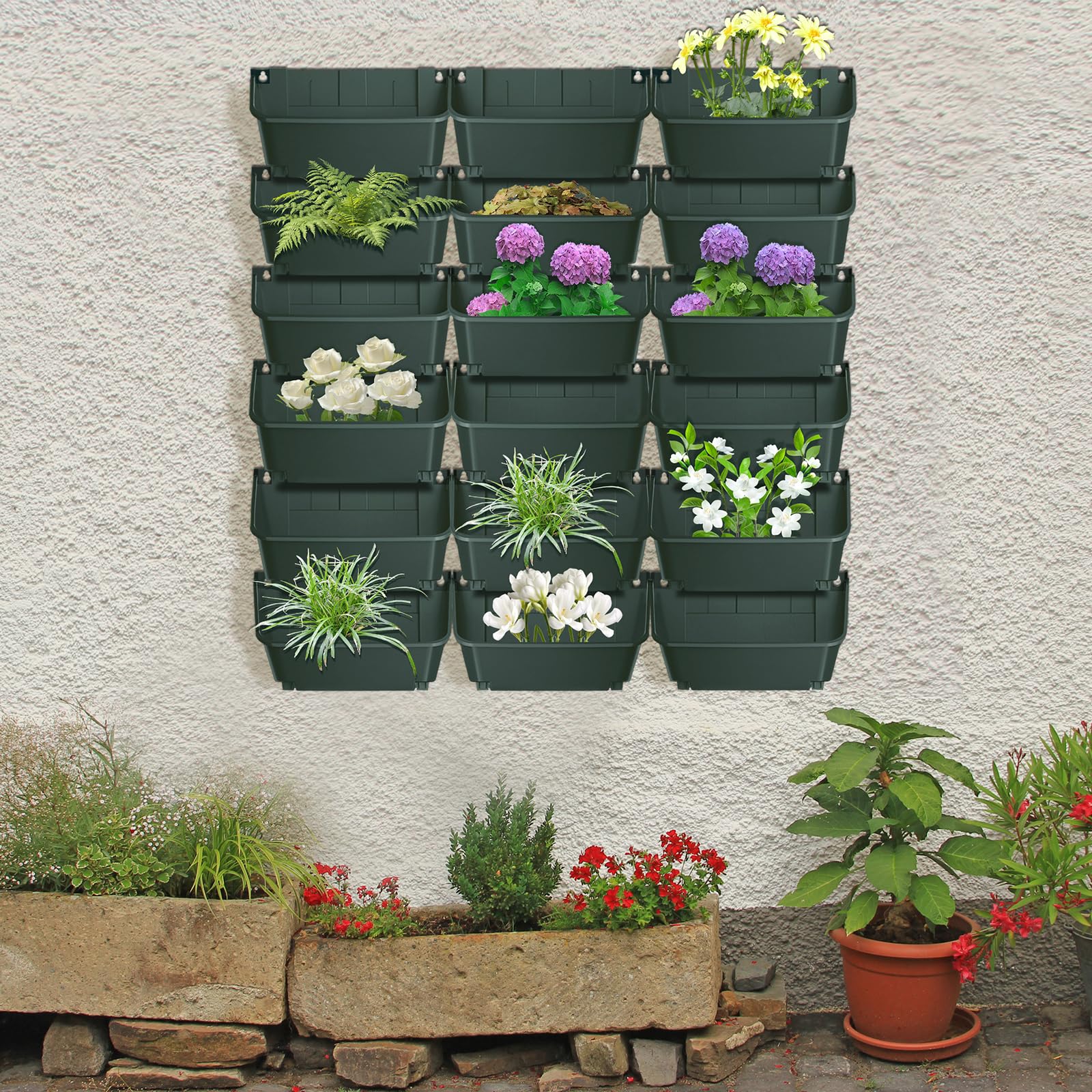 Pianta verticale sospesa da parete, con sistema di irrigazione automatico, salvaspazio, verticale, da giardino, per cortile, giardino, balcone, decorazione della casa (verde scuro)