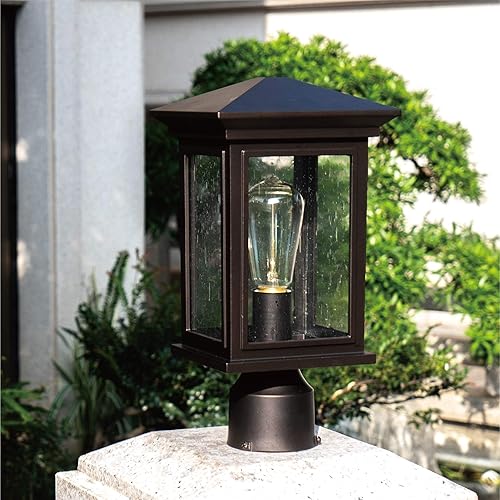 Miniatura 5 de Lámpara de poste impermeable con acabado de poste para exteriores, con vidrio templado transparente, bronce aceitado (ORB) para patio, jardín,