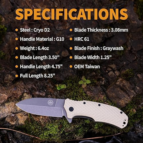 Miniatura 9 de Off-Grid Knives - Aguijón de fuego rápido, hoja de punta de lanza asistida, construcción de uso duro, EDC táctico, de campamento y supervivencia,