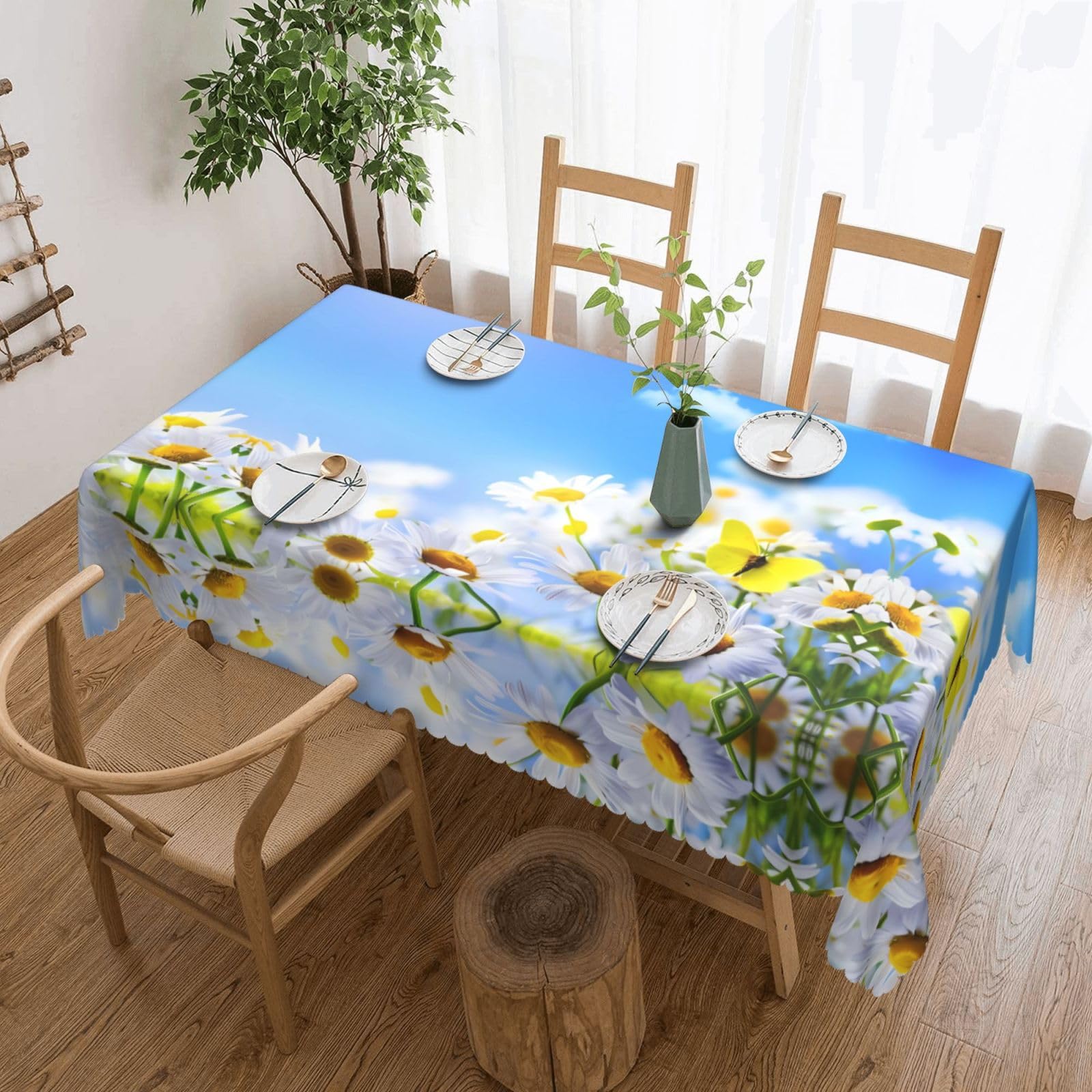 HLSBSSL Butterfly On Daisy Patterned square lace tablecloth, wrinkle-resistant and durable, suitable for dining tables, parties, etc.