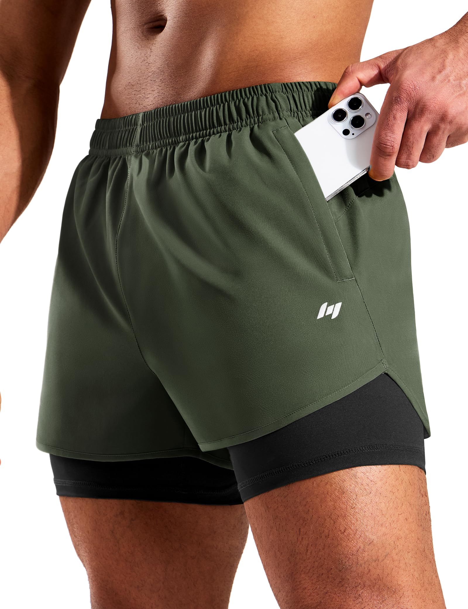 MIER Mens 2-in-1 Running Shorts Quick Dry Gym Workout Athletic Training Shorts with Compression Liner 3 Zipper Pockets