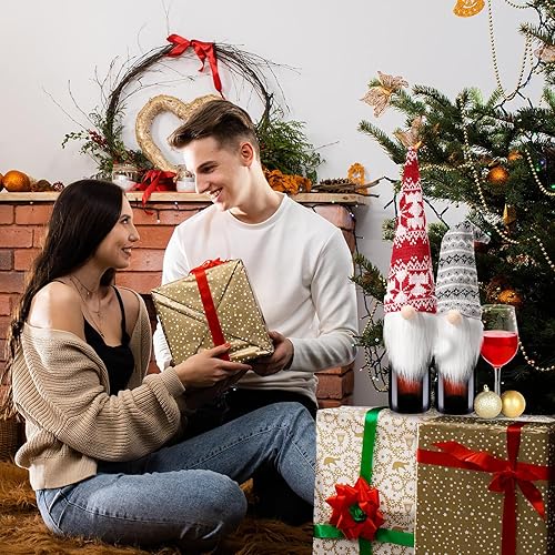 Miniatura 7 de Fundas decorativas de Navidad para botellas de vino, cubiertas de botellas de gnomos hechos a mano, adornos para botellas, gnomos de felpa