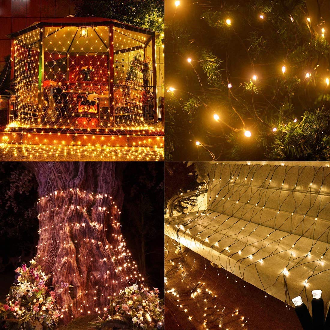 Solar LED Lichternetz, Wasserfest 200LEDs Solar Lichterkette,3x2M Outdoor Lichtervorhang,8 Modi Net Mesh Deko Leuchte für Weihnachten Garten Party Hochzeit Schlafzimmer (Warmweiß)