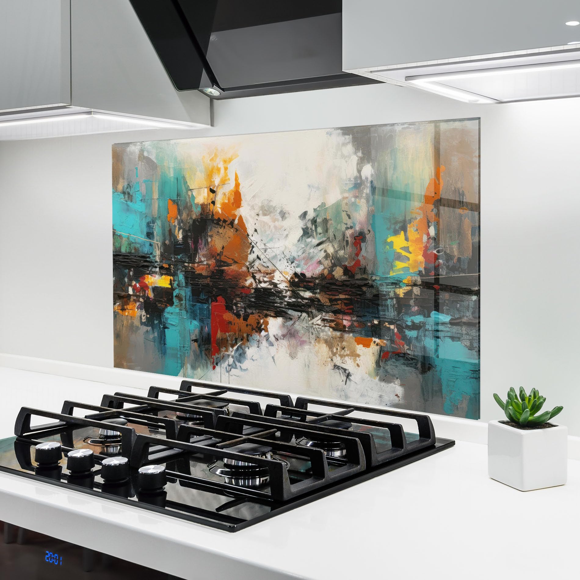 ARTHUB® Paraschizzi Cucina in Vetro temperato 50x70 cm, Abstract City Painting | Protezione Contro Gli Schizzi, Protezione murale per fornelli, Vetro temperato, Astratto, Arte Astratta