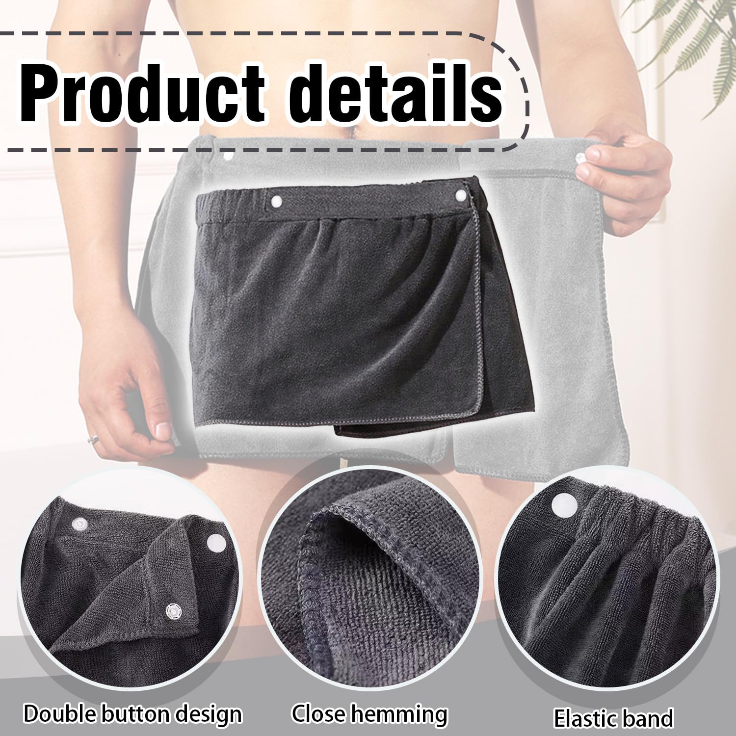 1 x men's bath towel, beach wrap skirt for men, sauna towel, elastic design with button, suitable for various occasions such as sauna, bathroom and beach - Image 3