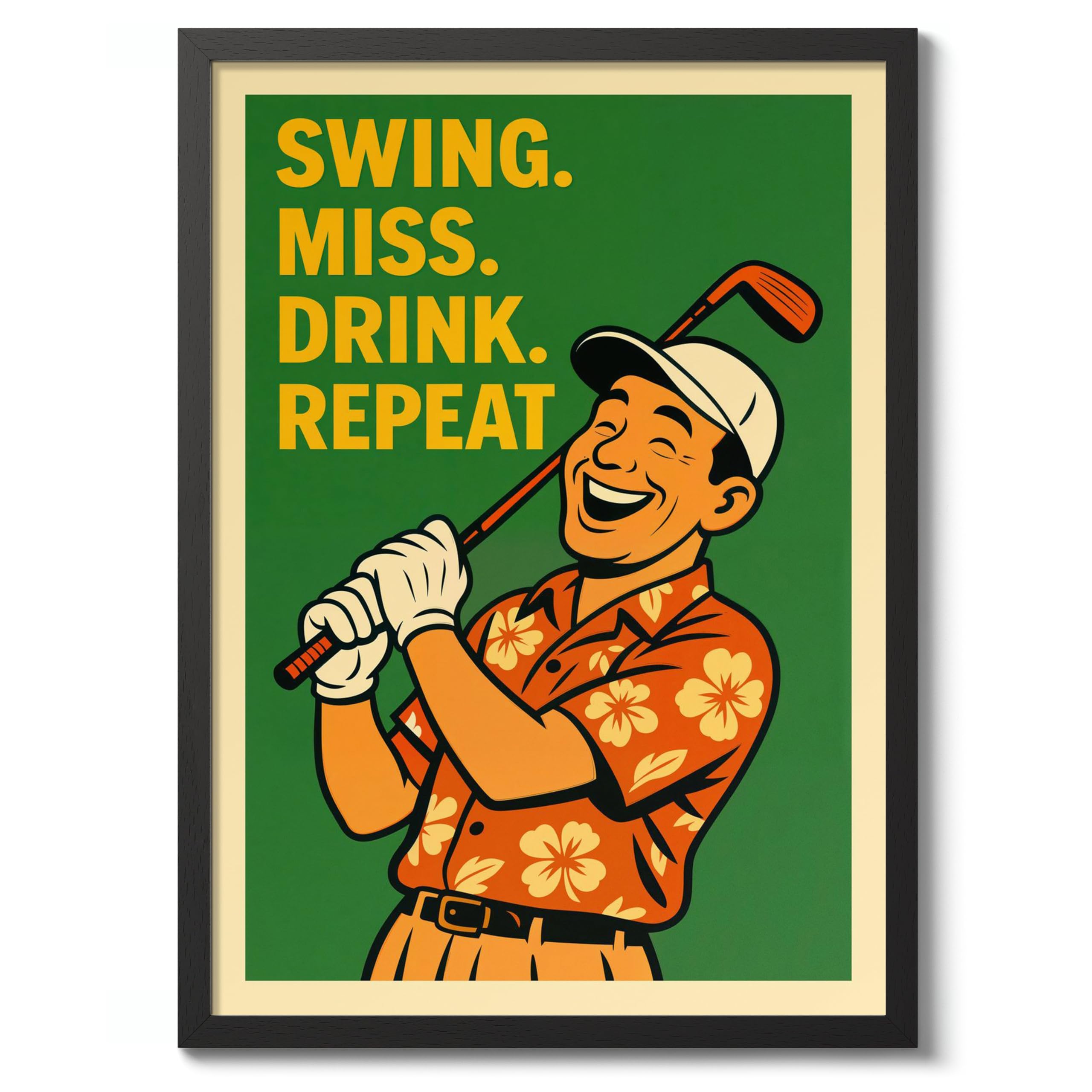 Animato Swing, Miss, Drink, Repeat Poster, Vintage Retro Funny Print, Kitchen Wall Art, 50x70cm (Black Frame) - 53x73cm