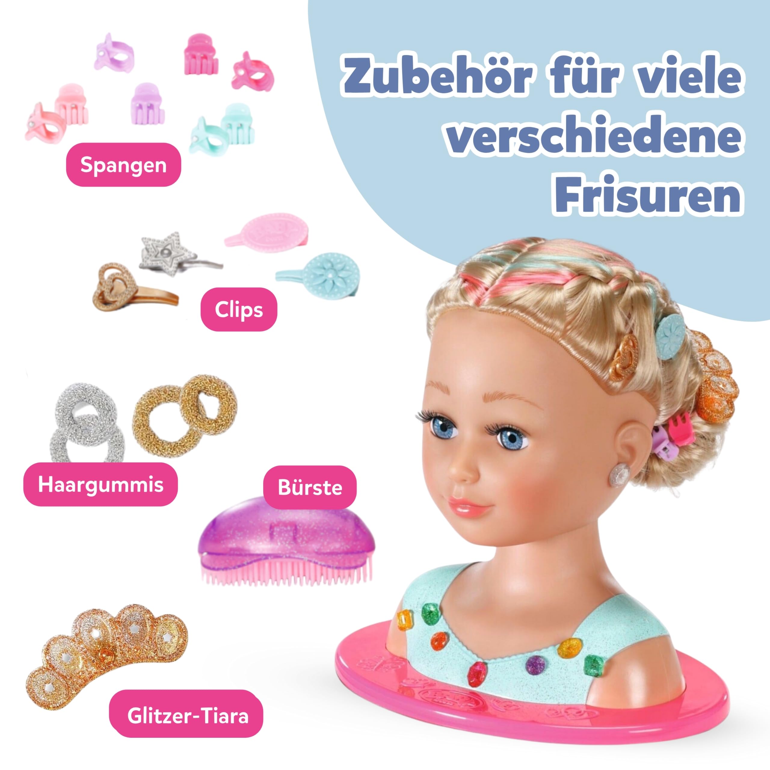 BABY Born Stylingkopf Prinzessin - Puppen Frisierkopf für Kinder ab 3 Jahren - Mit Langen blonden Haaren inkl. Schminkpalette, Bürste & Zubehör - Schminke auch für Kinderhaut geeignet