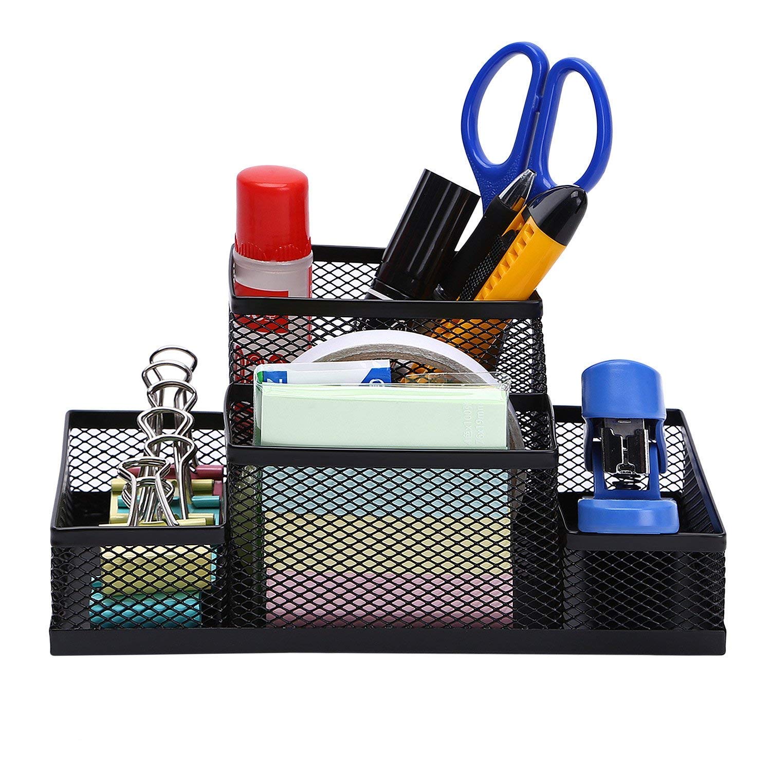 Metal Mesh Desktop Organizer, 4 Compartments, Pen Holder, Office Supplies Storage