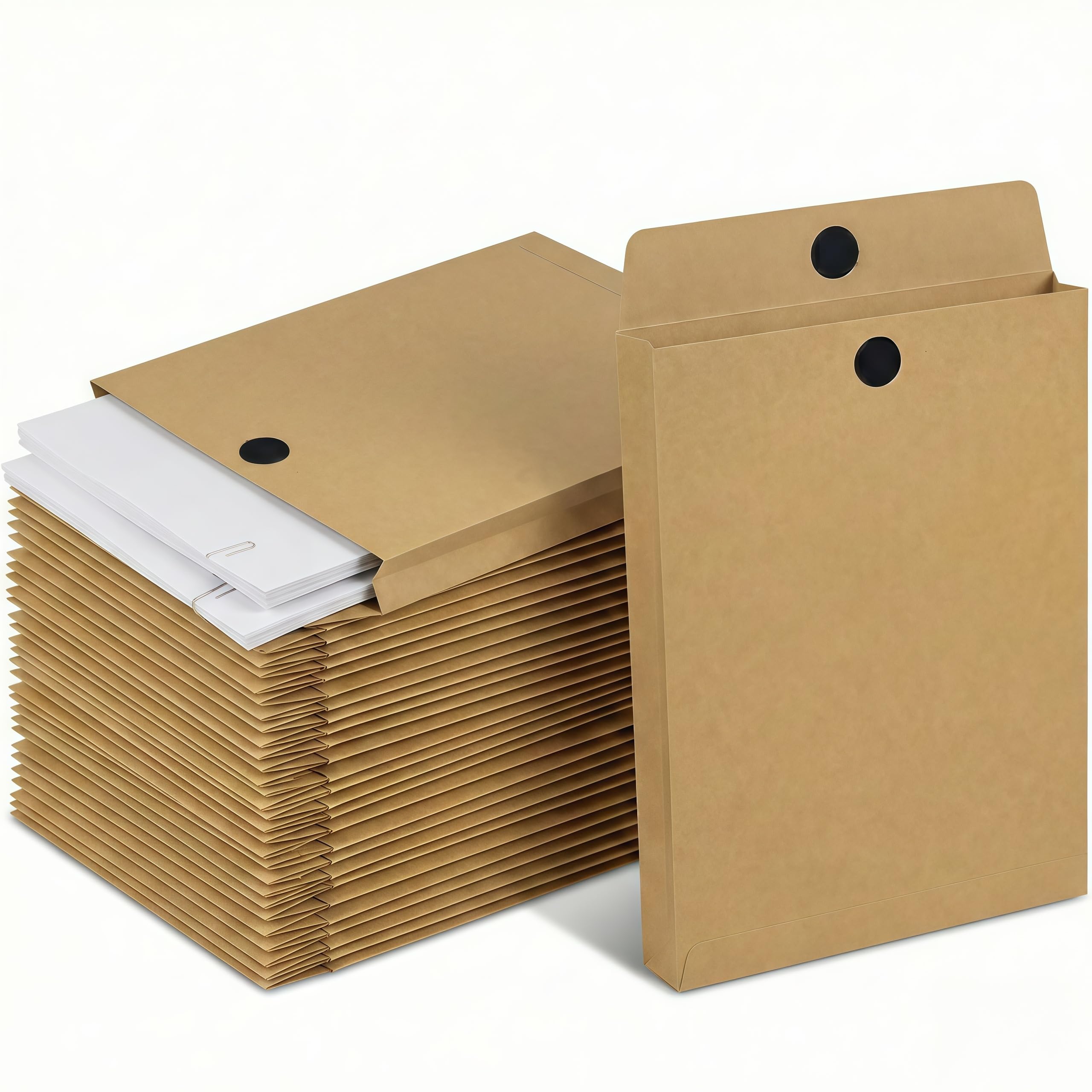 STRBOXONG 20 Stück Dokumentenmappen A4 mit Klettverschluss, Versandtaschen mit 4cm Seitenfalte & Klotzboden, 180g/m² Kraftpapier Umschläge, Großbrief für Büro, Schule & Dokumentenaufbewahrung, Braun