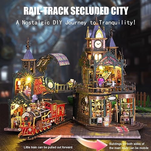 Miniatura 2 de Kit de casa en miniatura, kit en miniatura con tren de vapor, kit de casa de muñecas para adultos y adolescentes, kit de construcción de mini casa