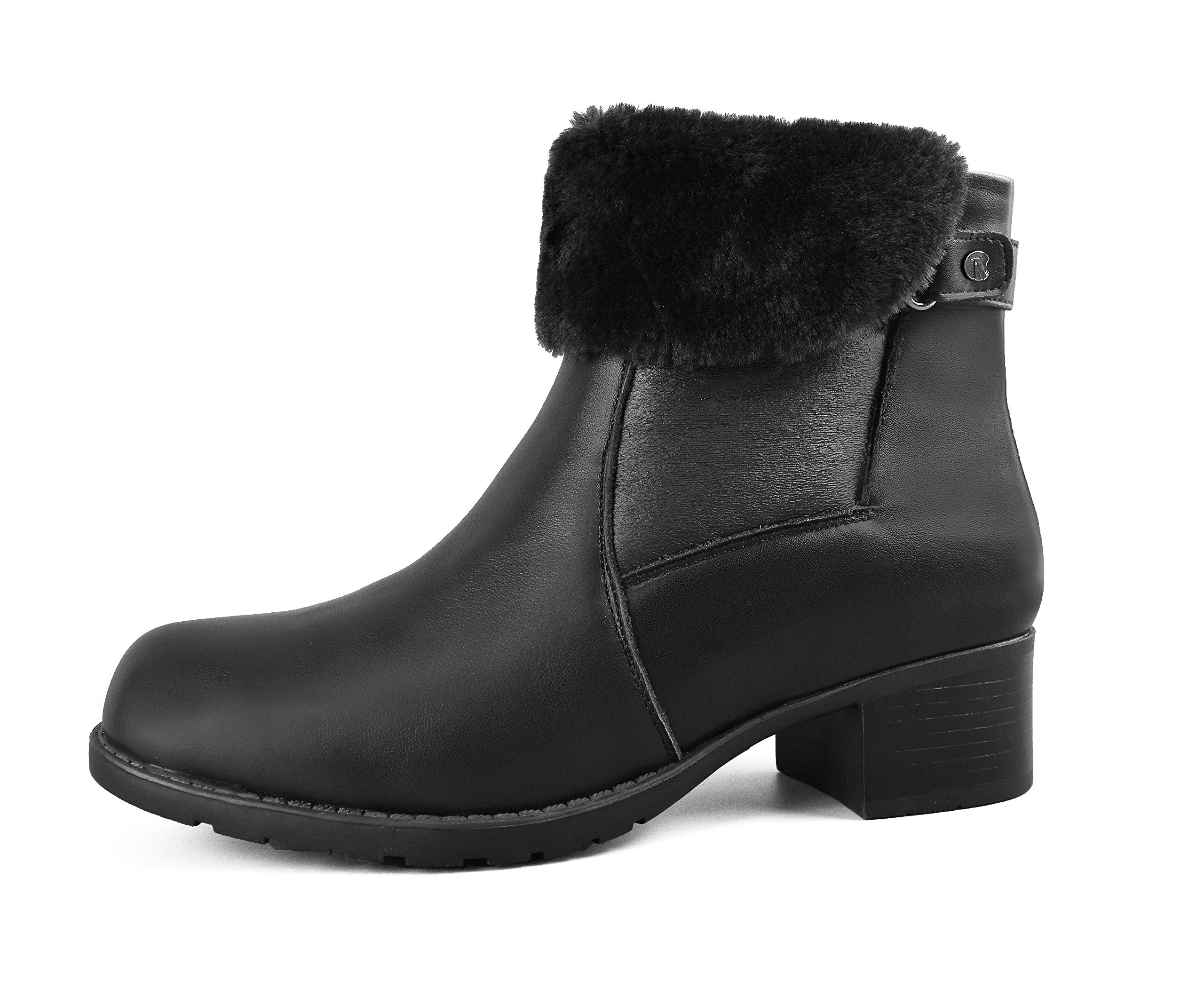 Comfy Moda Womens Winter Boots Leather Fur Lined Side Zipper