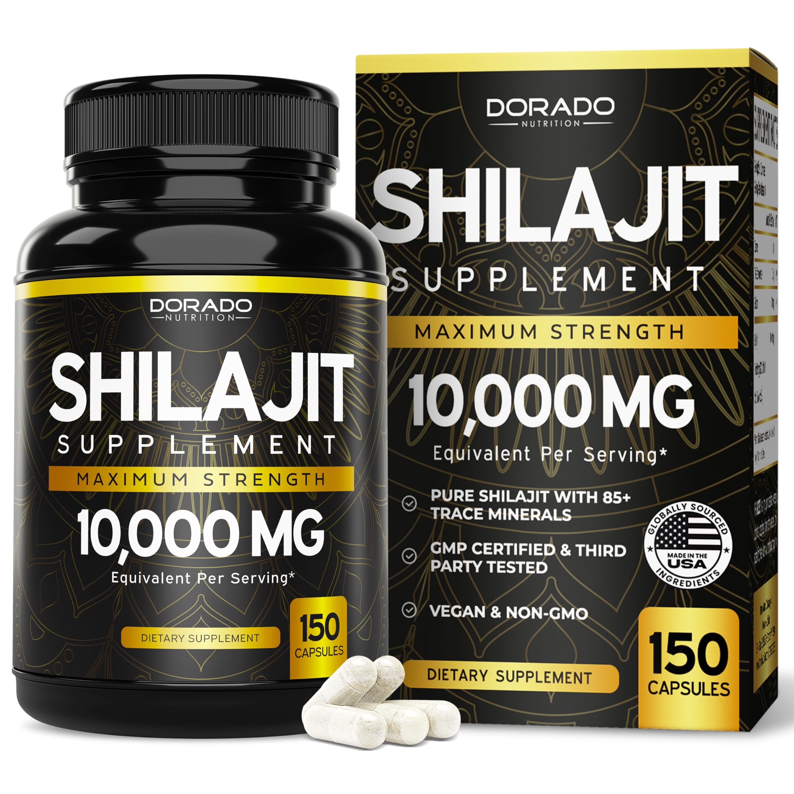 Shilajit Capsules (150 Count) Premium Shilajit Supplement for Men (High in Trace Minerals, No Fillers, Manufactured in The USA) 1000mg Per Serving, Third Party Tested, Non-GMO & Vegan Safe