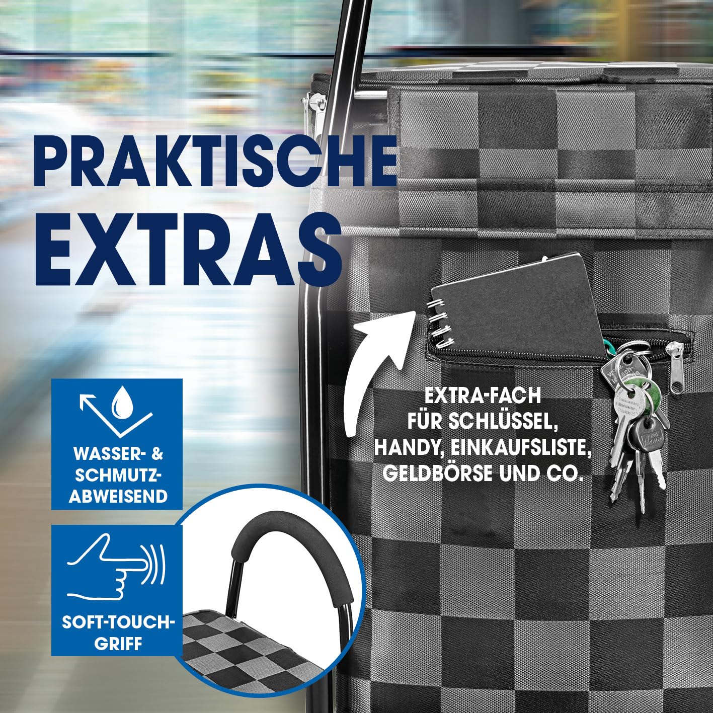 EASYmaxx Einkaufstrolley klappbar 52 L, bis 30 kg | Einkaufstrolley mit Kuehlfach & Sackkarre | Trolly Einkaufswagen mit Abnehmbarer Tasche | Einkaufstasche mit Rollen & Kühltasche - auch für Pakete